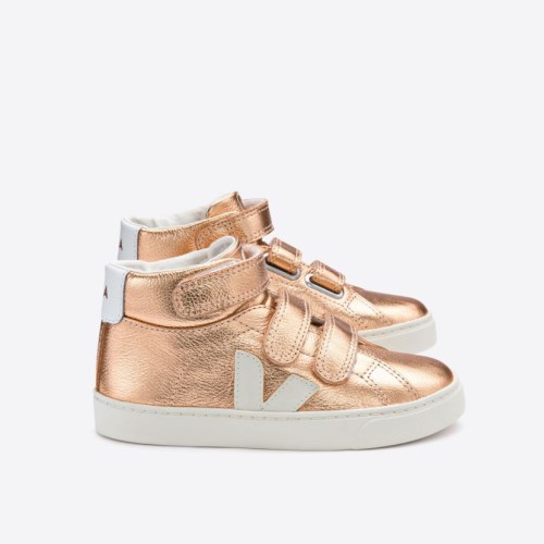 Veja Esplar Mid Velcro Leather Kids Trainers Gold UK 79667